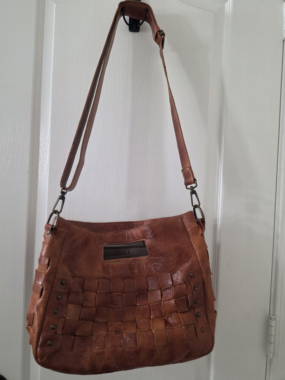 Bed|Stu Orchid Purse – Cognac Dip Dye Woven Leather Crossbody/Shoulder Bag - Picture 3 of 6
